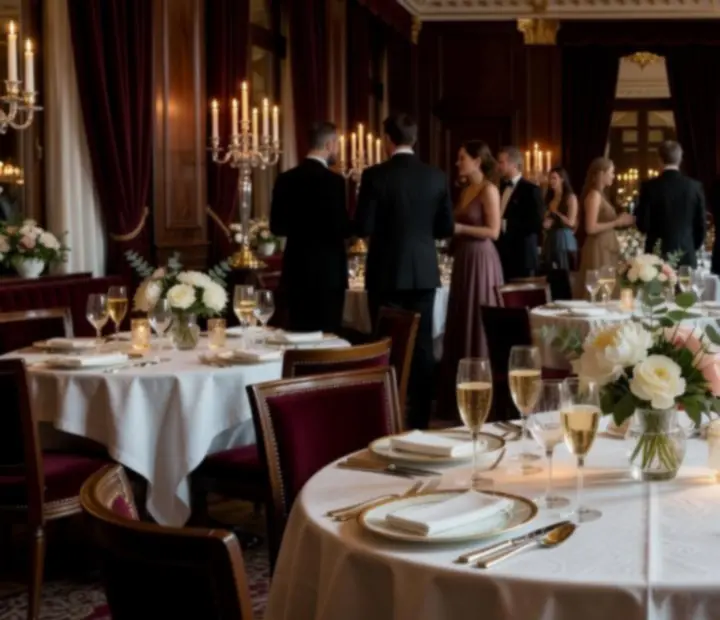 Salle privatisée pour un événement élégant avec tables dressées