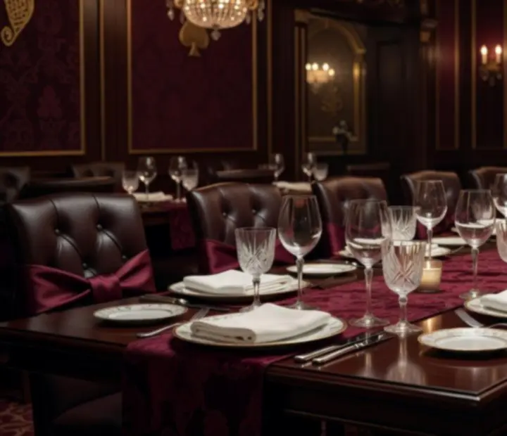 Grande table préparée pour un événement privé dans un restaurant élégant